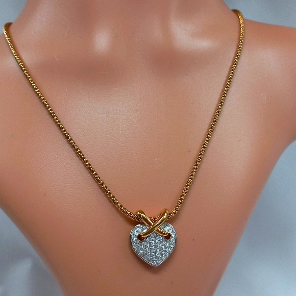 🅴 Swarovski Pave Crystal Gold Tone Heart Necklace, Pendant Loop - Picture 4 of 12